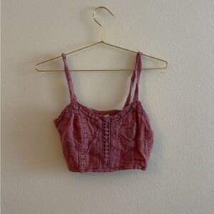 Lace Trimmed Knit Pink Crop Top